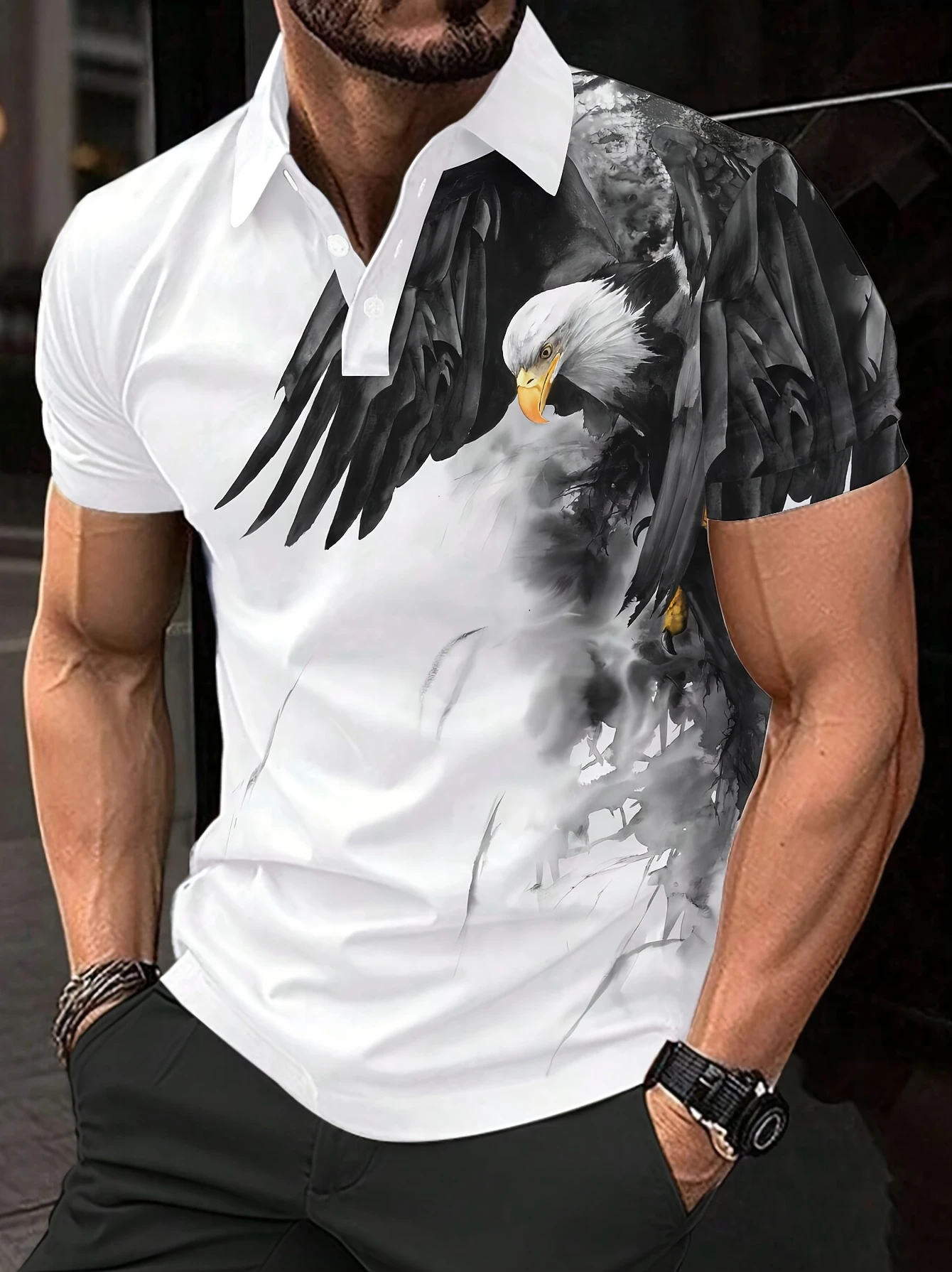 T-shirt Polo Homme Imprimé 3D Séchage Rapide Motif Aigle Puissant, Collection Été 2026, Grande Taille, pour Football et Sports