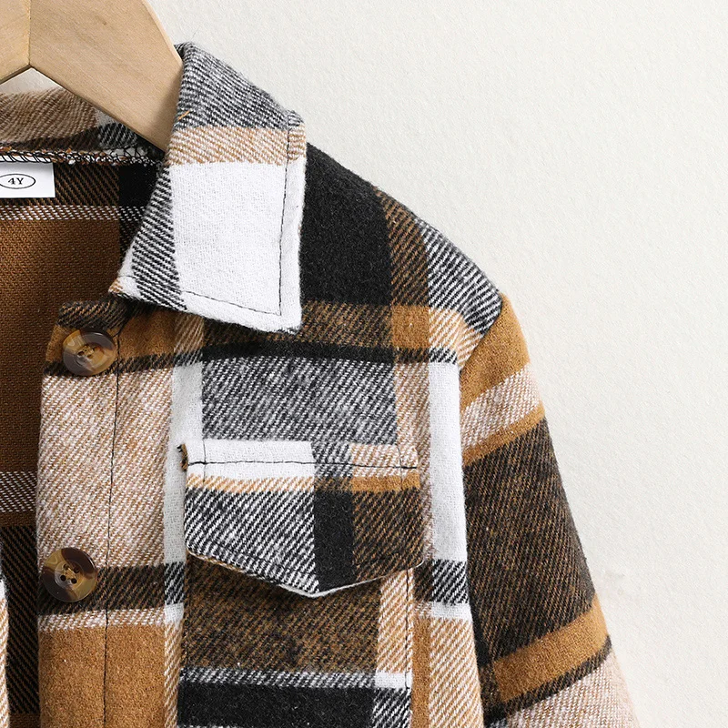 معطف للفتيات للربيع والخريف بعمر 4-7 سنوات وطية صدر السترة منقوشة وأكمام طويلة وجيب معطف طويل أساسي بسيط للشارع كل يوم. #4