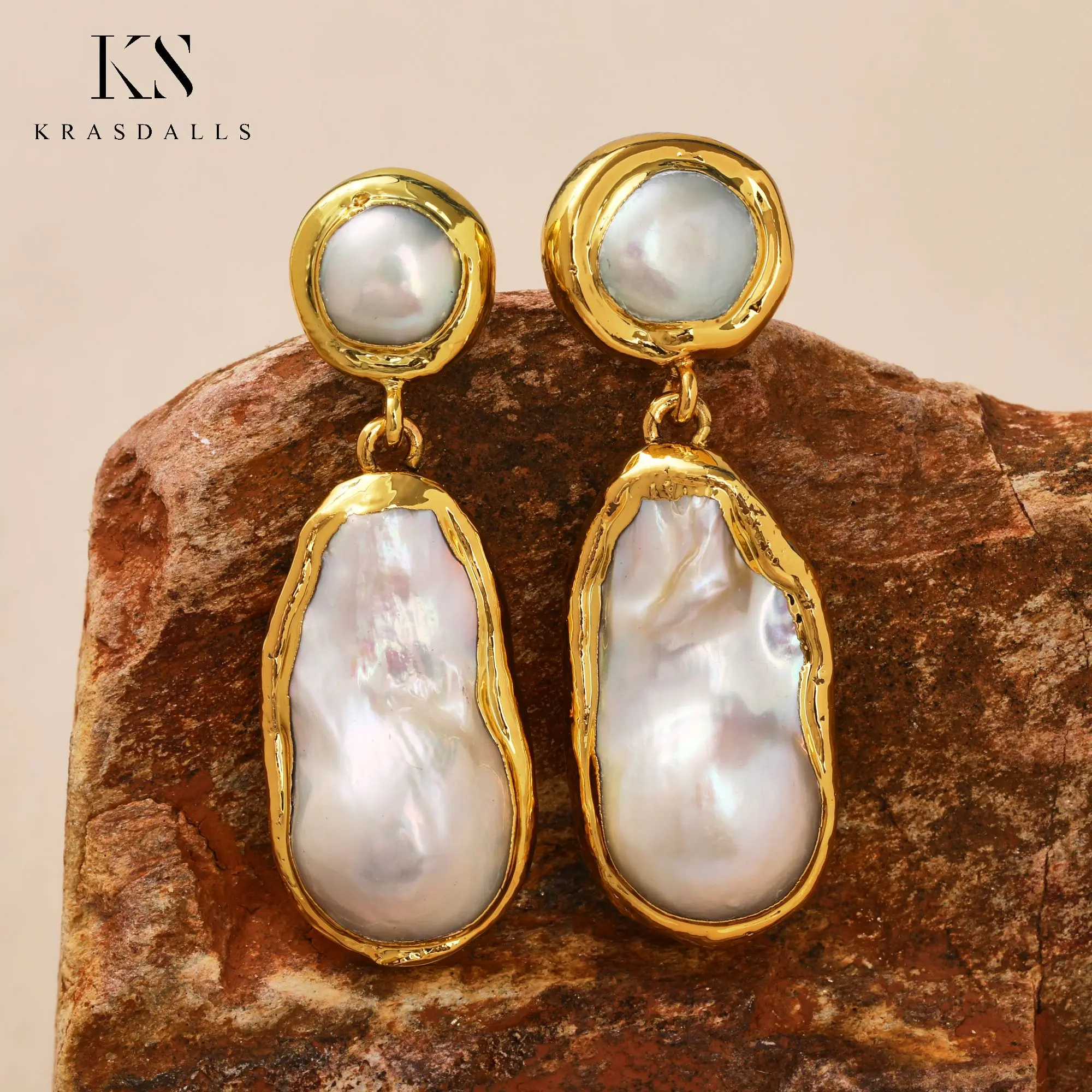 

Natural White Freshwater Baroque Pearl Earring Gold Plated Stud Earrings Luxury Jewelry Wedding for Women