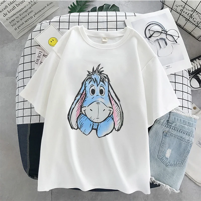 New Kawaii Pooh and Rabbit Printed Women T-shirts Harajuku Streetwear Casual Short Sleeve T-shirt Loose O Neck y2k Cloths Tops