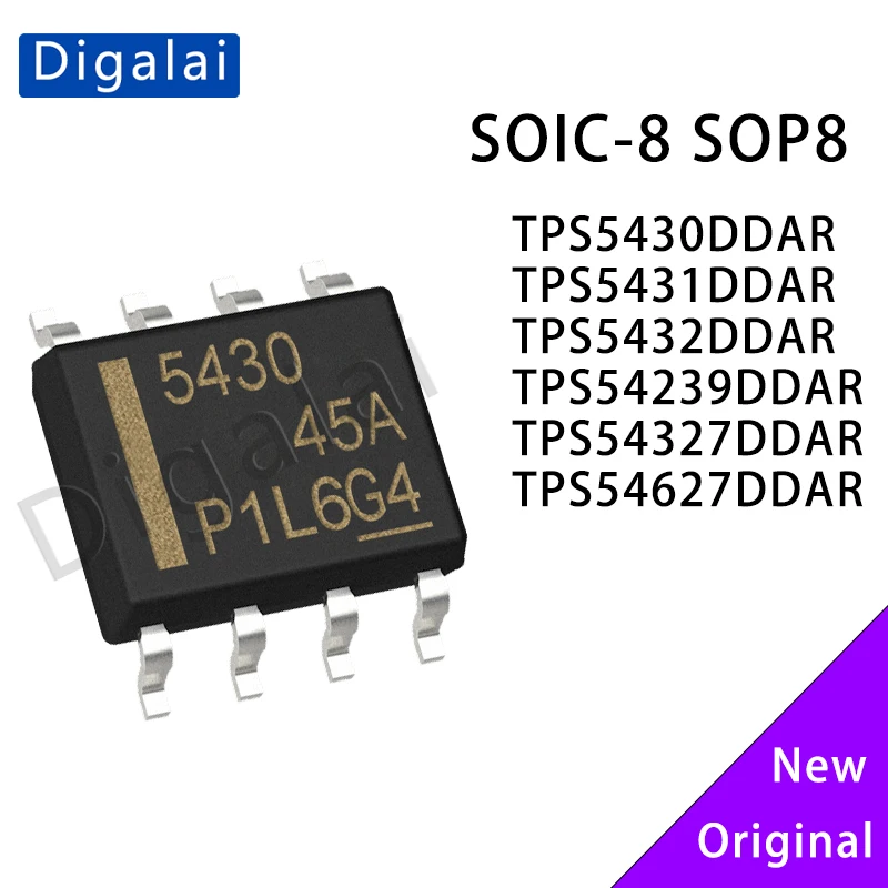

Bulk Pack of 10 TPS5430 TPS5431 TPS5432 TPS54239 TPS54327 TPS54627DDAR Sync Buck Converter IC 3-28V Input 3-6A SOIC-8 for Electr