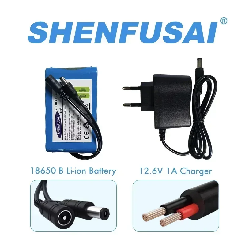 3S2P 12V 60000mAh original lithium-ion battery DC 18650+charger 12.6V rechargeable, CCTV, camera, monitor