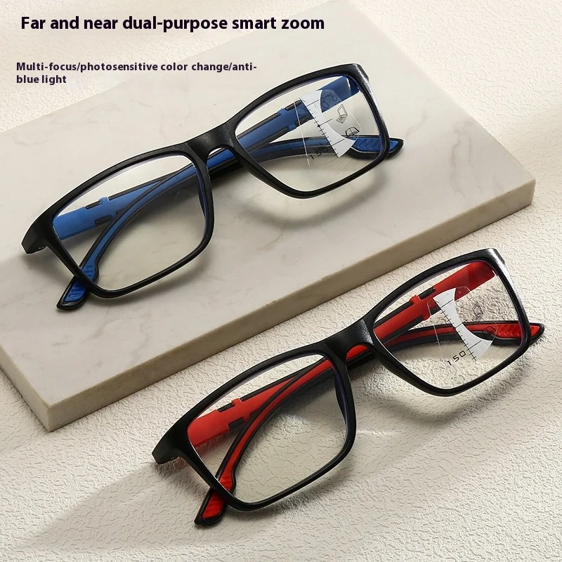 Lunettes de lecture multifocales photochromiques, antidérapantes, anti-lumière bleue, Protection des yeux, bifocales