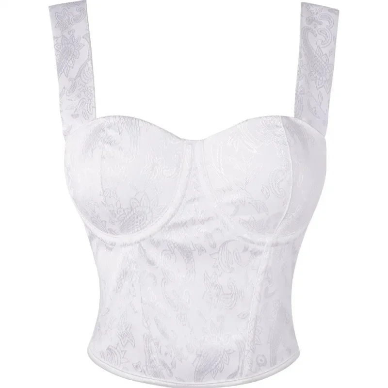 

White Jacquard Sexy Overbust Corsets Women Lingerie Slimming Shoulder Strap Bustiers Vintage Gothic Корсет Crop Top