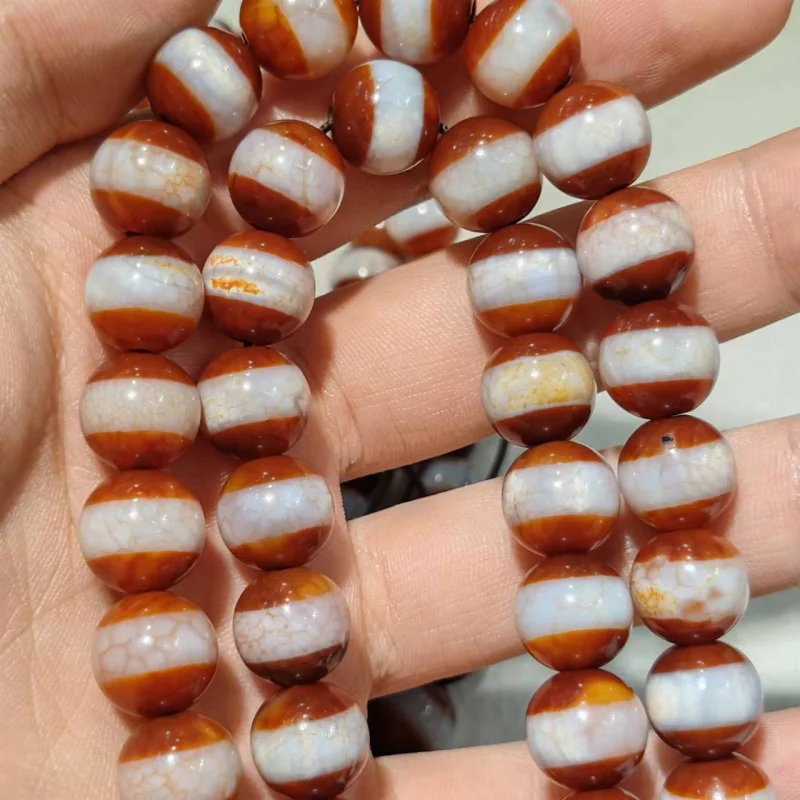 Penetrating Red Meat Scale Blood Silk Agate Dzi Necklace Pendant Bracelet Round Bead Accessories Retro Ethnic Style