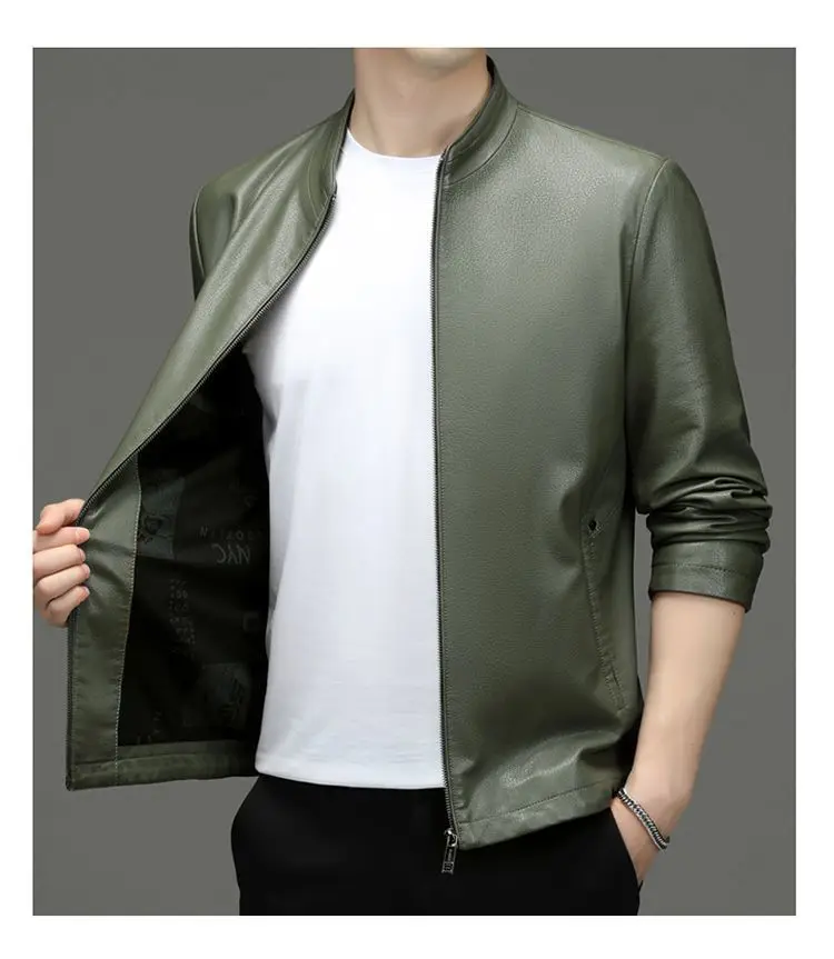 

2024 Men Streetwear Casual Leather Suit Jacket Loose Fit Short Coat Real Coats Jackets Male Outerwear T716