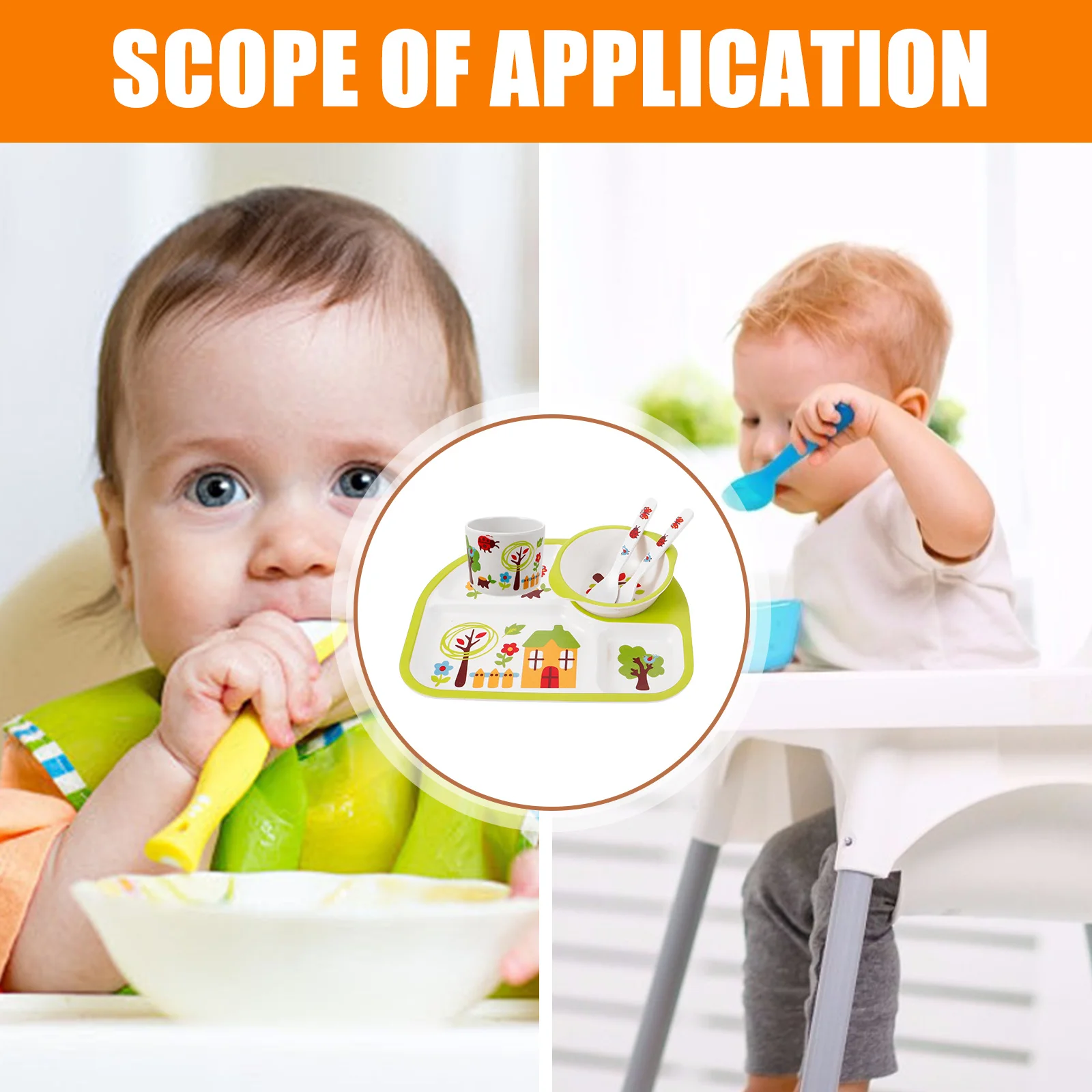 

1 комплект, миска из бамбукового волокна, обеденный поднос, креативные детские тарелки с защитой от падения, прочная, безопасная, отдельная посуда для малышей, зеленый цвет