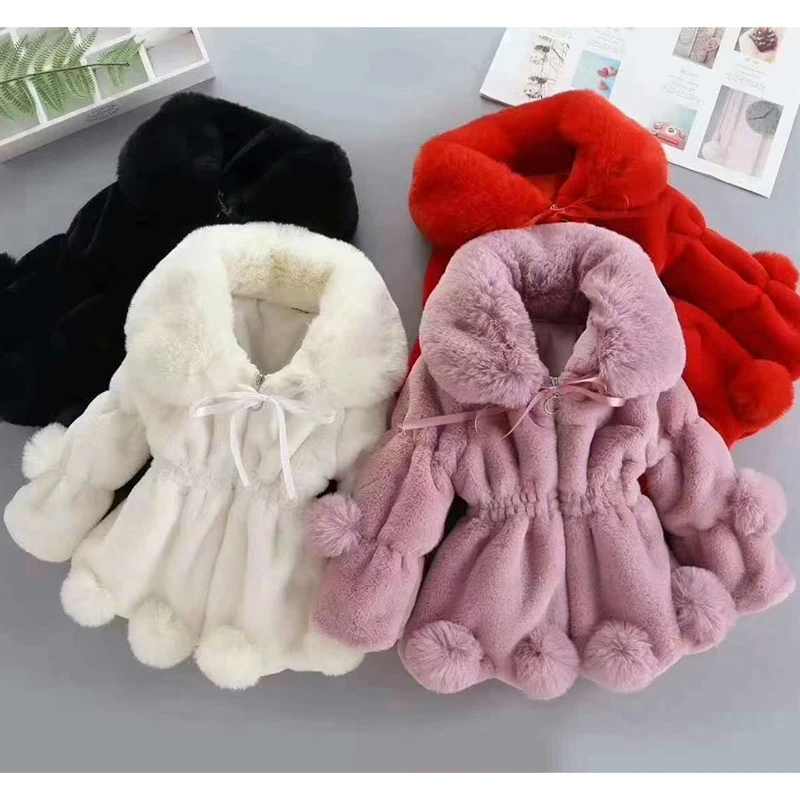 1-7 Year Baby Girls Jacket Autumn Winter Warm Faux Fur Coat For Girls Christmas Princess Outwear Fashion Plush Children Clothing