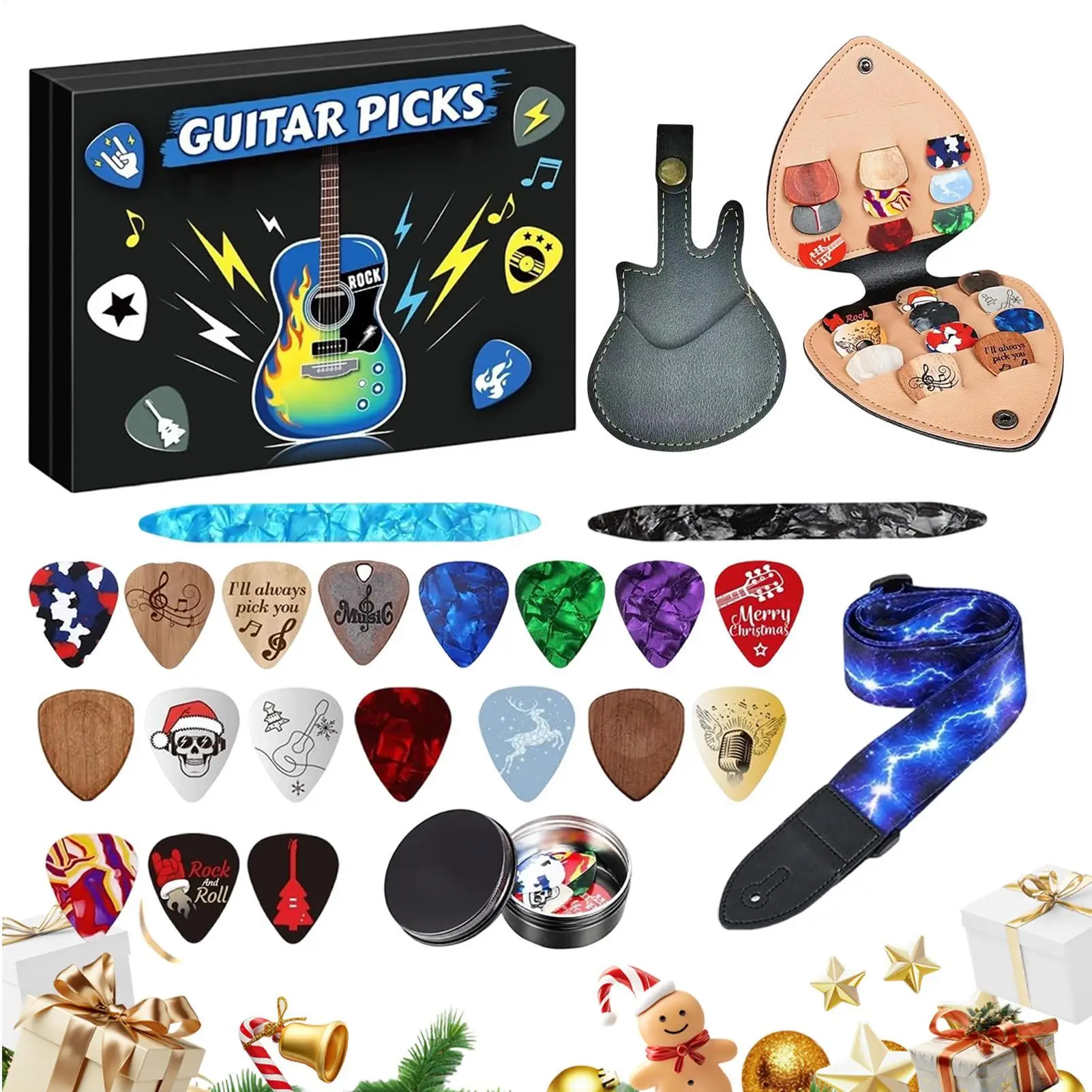 Guitar Accessories Advent 24 Pieces Holiday Advent Pick Accessories Christmas Calendar for Acoustic Electric Bass Music Players
