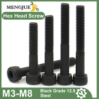 1-10pc Black Grade 12.9 Carbon Steel M3 M4 M5 M6 M8 Lengthened Long Allen Hexagon Hex Socket Cap Head Screw Bolt Half Thread