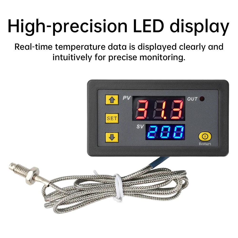 W3230 DC5V/12V/24V AC110-220V Probe line Digital Temperature Control LED Display Thermostat With Heat/Cooling Control Instrument