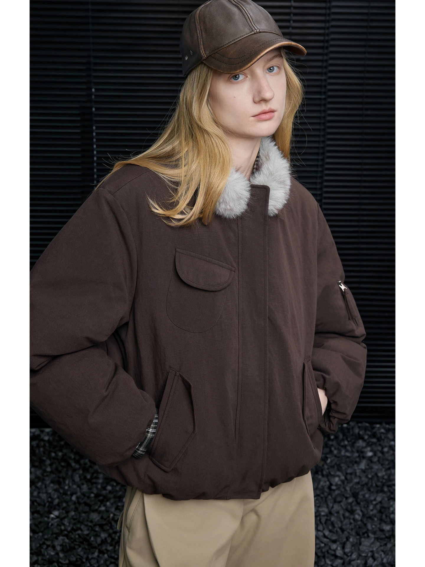 

Sli American Retro Women's down Jaet Coat with Fur Collar Super Beautiful Faionable Winter Warm Long Sve Zipper
