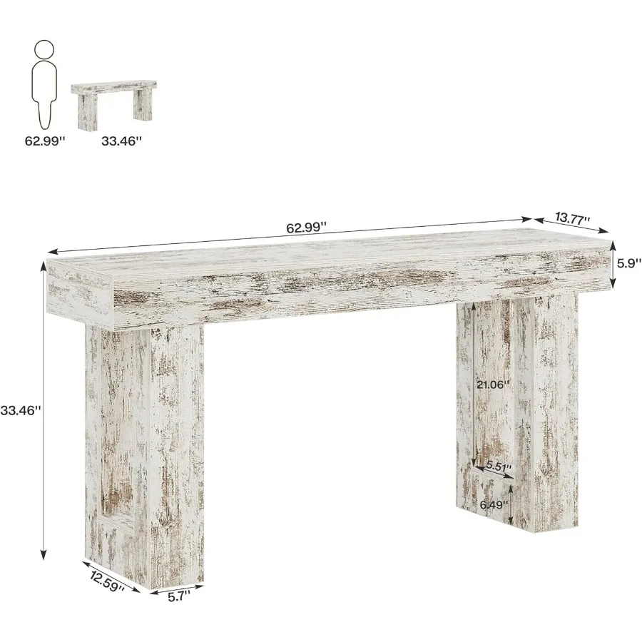 63-Inch Long Console Table Wooden Rectangular Sofa Table Behind The Couch Farmhouse Entryway Table for Entrance Hallway Living