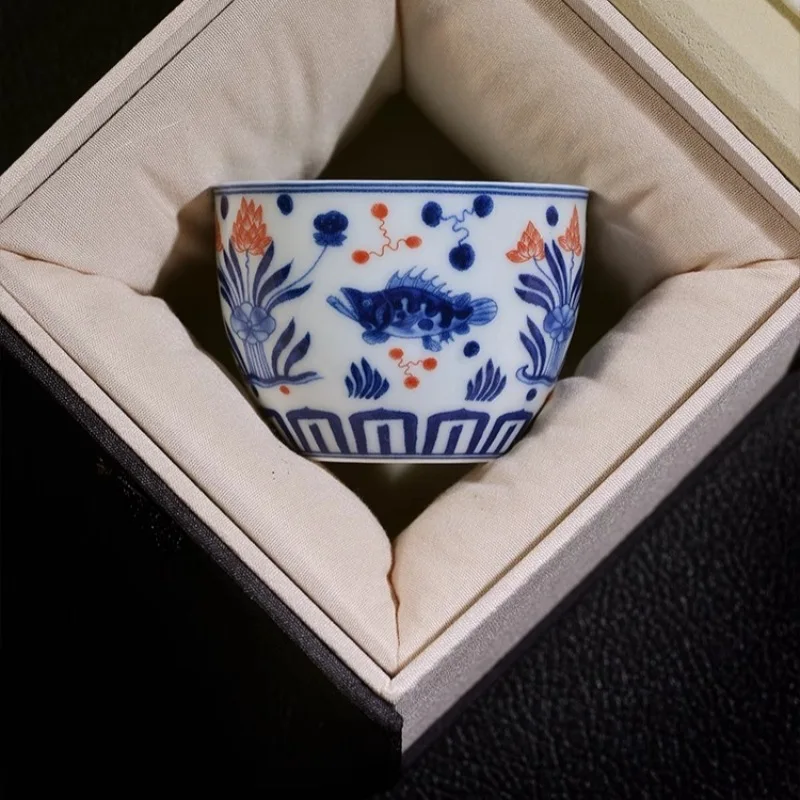 Chinese Style Jingdezhen Blue‑white Fish Algae Master Cup Single Personal Tea Cup For Home Guest Reception