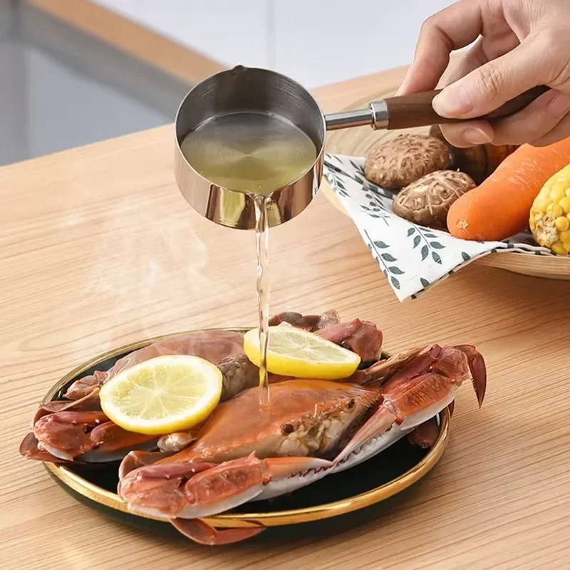 250ml Metal Saucepan Stainless Steel Small Oil Pot Mini Sauce Pots Cooking Boiling Butter Warmer Melting Pan With Wood Handle