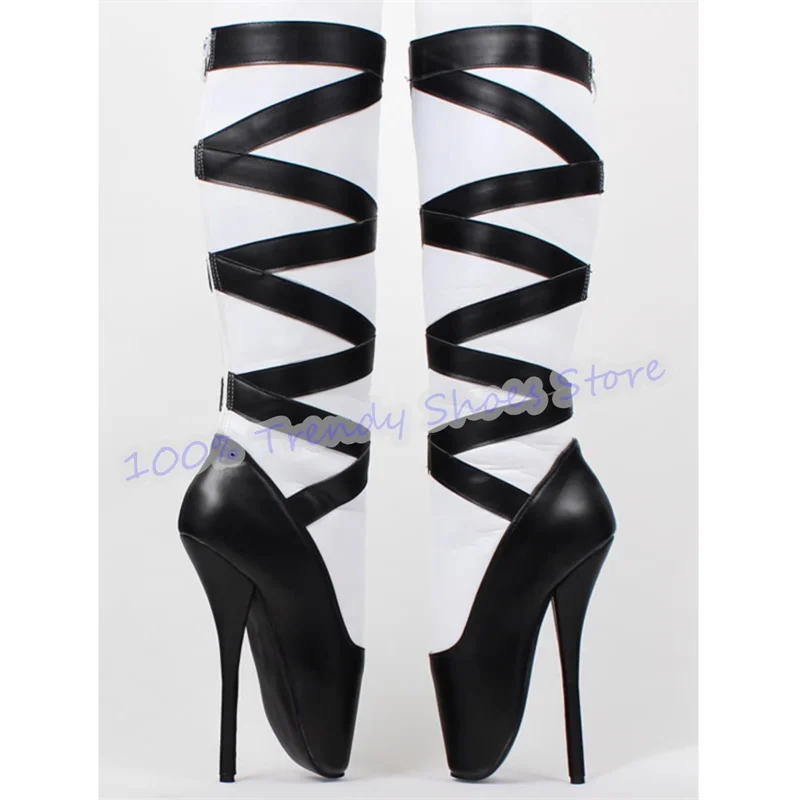

Fashion Mixed Color Knee High Women Long Boots Super High Heel Large Size Ballet Pumps Lady Cosplay Pole Dance Dress Shoes