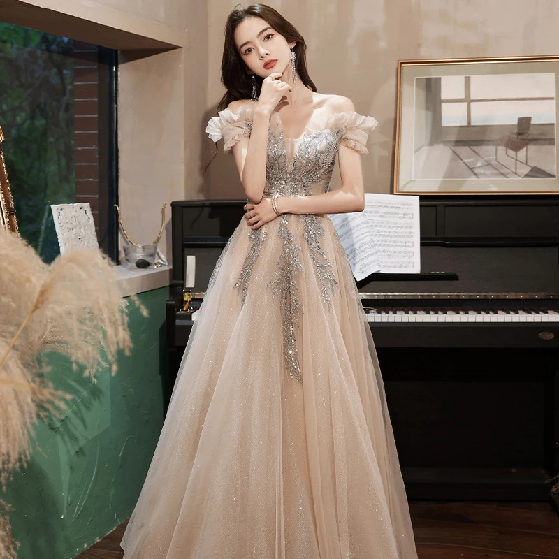 

Light Luxury One Shoulder Evening Dress 2026 New Women's Birthday Performance Dresses Elegant Appliques Graduation Ball Gowns