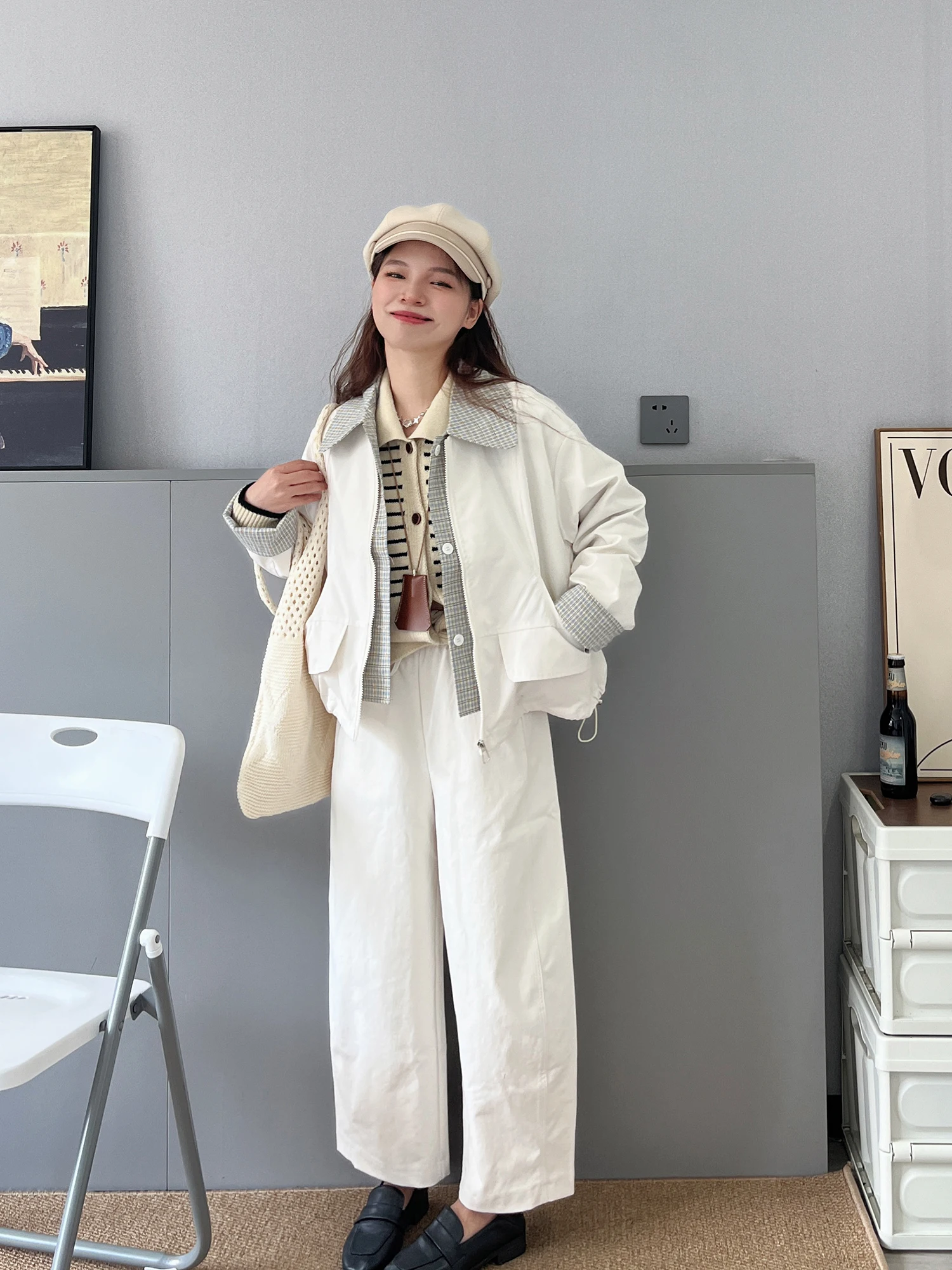 

Куртка Sumui50 с высокой талией в корейском стиле, с клетчатыми вставками, для работы, женская, осенняя, модная верхняя одежда