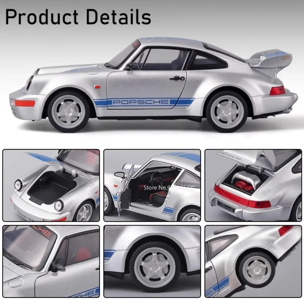 1:24 Porsche 964 Carrera RS 911 Sports Car Model Toy Metal Diecast Shock Absorption Classic Models Sound Light Display Gifts