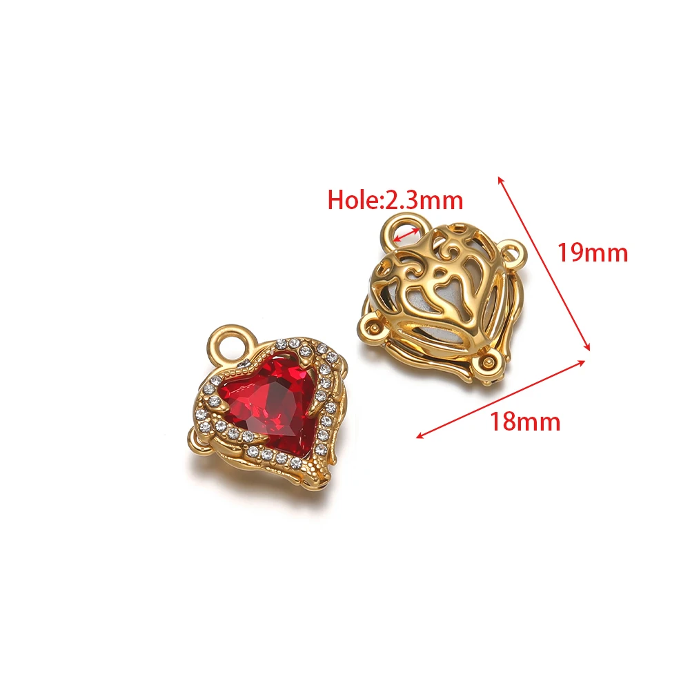 3 Stück Edelstahl-Zirkon-Herzanhänger, goldfarbene Halskettenanhänger für DIY, exquisite Schmuckherstellung, Ohrringe, Armbandzubehör, Großpackung – Detail 1
