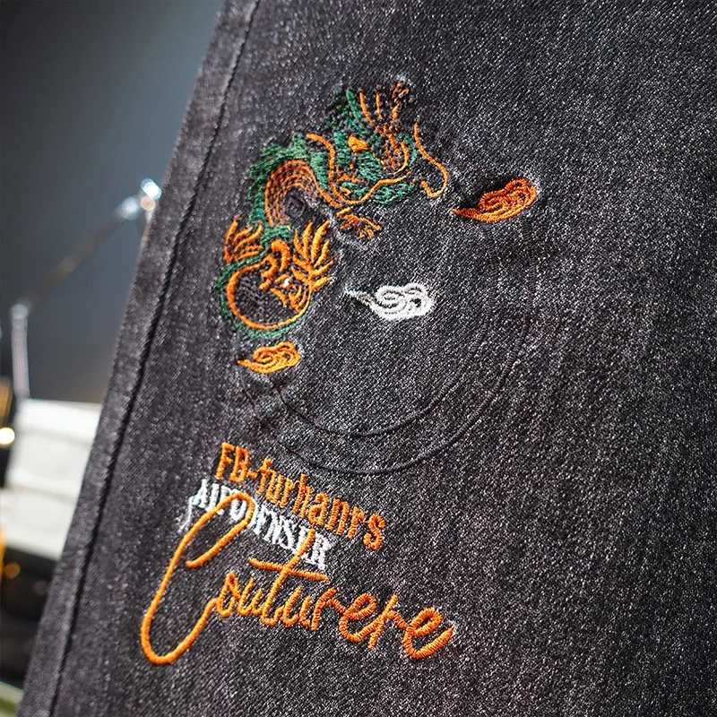 Pop ฤดูร้อนผู้ชายกางเกงยีนส์กางเกงขาสั้นปักแฟชั่นยืดตรง Slim ตรงสั้นกางเกงสบายๆกางเกงยีนส์ชาย Streetwear