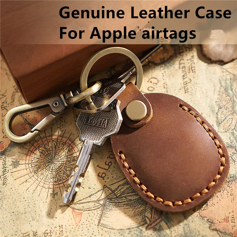 New For Airtags Protective Case Vintage Retro Real Leather Cover Keychain For Apple Anti-lost Tracker Locator Device Holder Bags