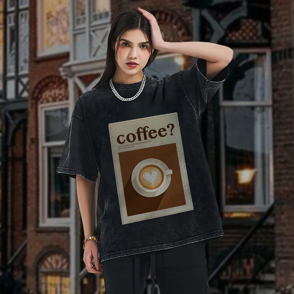 Coffee Question with Latte Art Print Aromatic Artistic and Caffeinated Y2K Graphic T-shirt Soft Fabric for Coffee Casual Looks