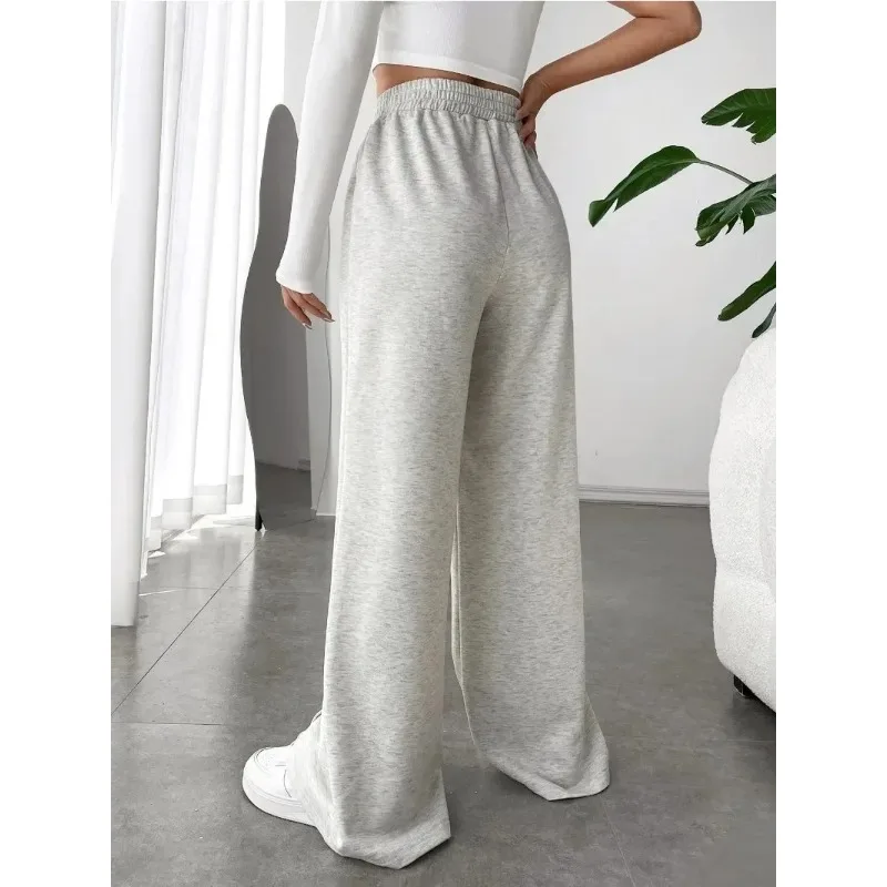 Large Size Summer Women\'s High Waisted Wide Leg Pants Fashionable Versatile Solid Color Wide Leg Pants Casual Sports Pants