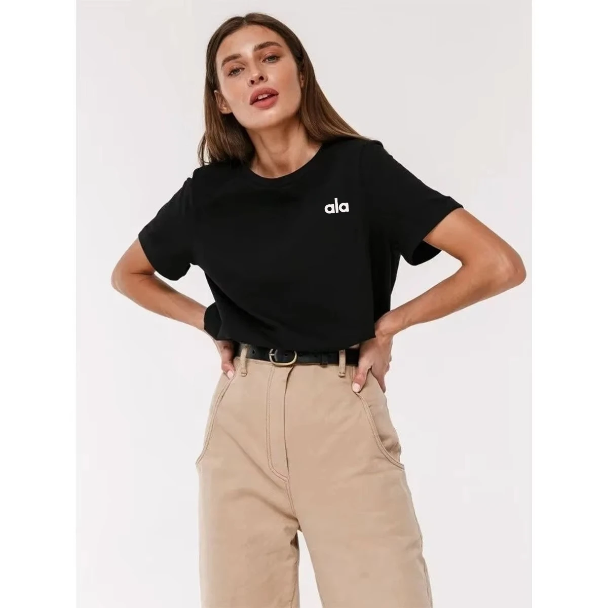 

Американская спортивная простая летняя модная универсальная хлопковая футболка с круглым вырезом и короткими рукавами для досуга и поездок на работу