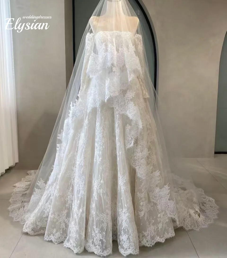 Vestidos De Novia De encaje bohemio personalizados, Vestidos De Novia con hombros descubiertos, manga larga, sin espalda, formales, De tul, Vestidos De Novia