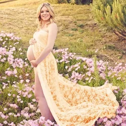 Bez rękawów koronka w ciąży jedna linia szyi z ogoniastym biustonoszem fotografia sukienka ciążowa do sesji zdjęciowej kobiet w ciąży