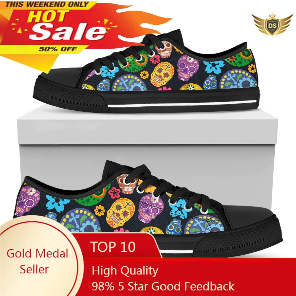 Black Colors Mexican Sugar Skull Women's Canvas Shoes Casual Sports Shoes Low Top Canvas Fashion Designer Unisex Sneakers