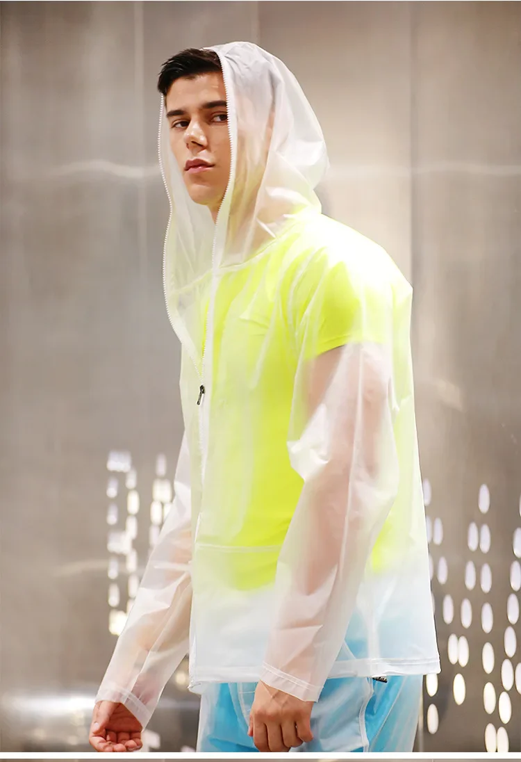 Cross-border new solid color, men's trendy windproof jacket waterproof transparent beach jacket raincoat S2904