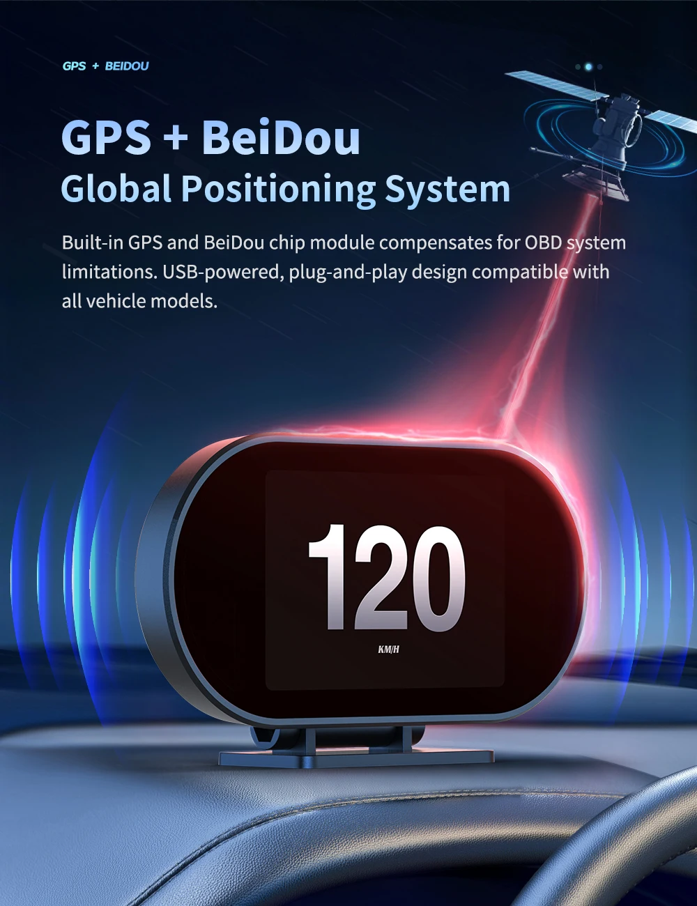 On-Board-Computer Auto OBD HUD P27 Tachometer Strecken-Display Wasser- & Öltemperatur Kraftstoffverbrauch Auto-Elektronik-Zubehör GPS-Geschwindigkeit – Detail 11