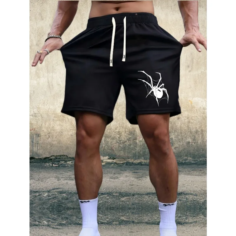 

Spiderweb Black Spider Pattern Men'S Shorts, Summer Casual Home Outdoor Slow Jogging Sports Breathable Quick-Dry Print Bottoms
