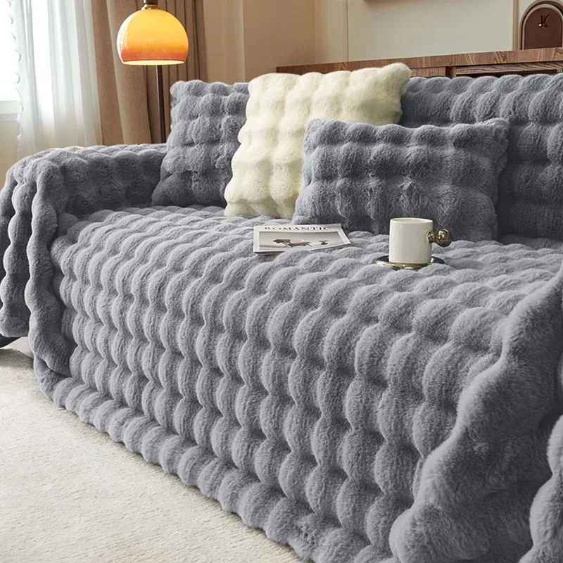 Winter Thick Rabbit Fleece Sofa Throw Cover High-end Sofa Protector Suitable for Couch Daily Use Sofa Covers for Living Room