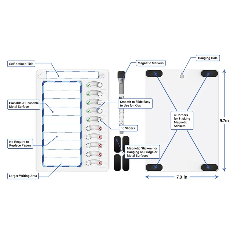 لوحة ساعة منزلية قابلة للمسح يوميًا للقيام بقائمة مخططة فحص للأطفال والكبار عناصر متعددة ونسيج عادة جيدة سهلة التركيب