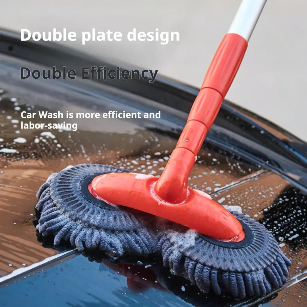 

Car Wash Mop Double Brush Head Rotating Car Brush Three-Section Telescopic Mop Roof Window Cleaning Auto Maintenance Tools