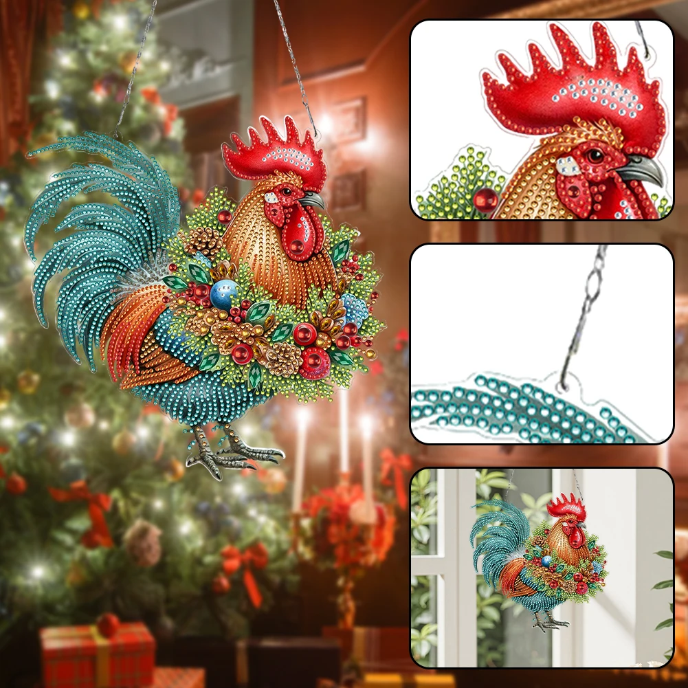 

2D/Flat Xmas DIY Diamond Art Acrylic Pendant Wall Door Decoration (Farm Chicken)
