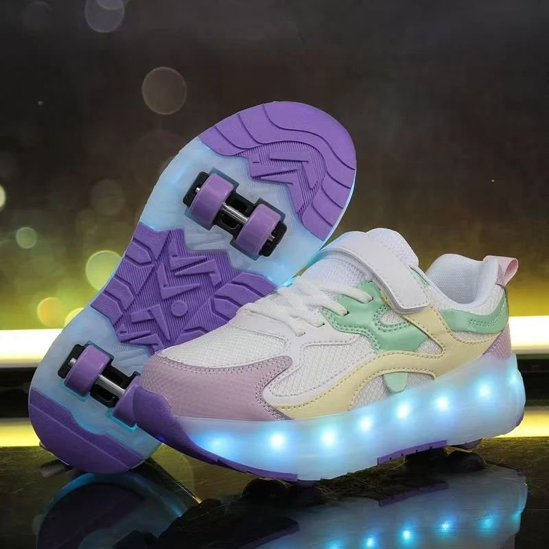 

Flash Shoes with USB Charging for Children, 4-Wheeled Skating with Lights, Roller Skates for Boys and Girls, Student Sneakers