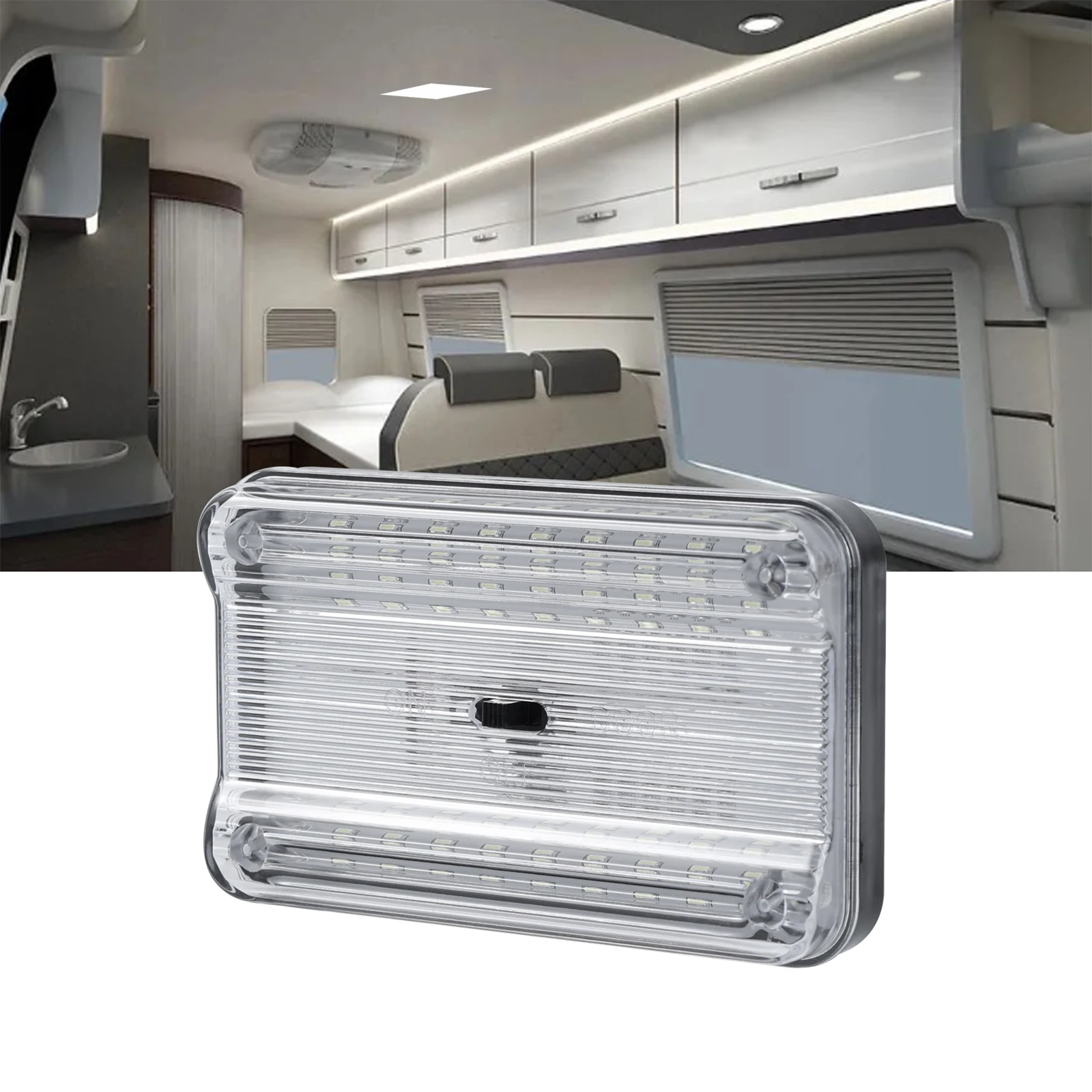 Automobile Interior Roof Dome Reading Light Ceiling Cabin Cargo LED White Bulb Lamp Switch Universal 12V RV Caravan Accessaries