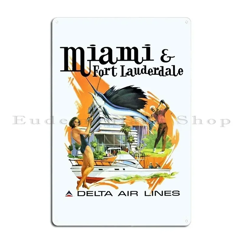 Vintage Travel Poster Miami And Fort Lauderdale Florida Metal Plaque Designing Pub Club Bar Living Room Designer Tin Sign Poster