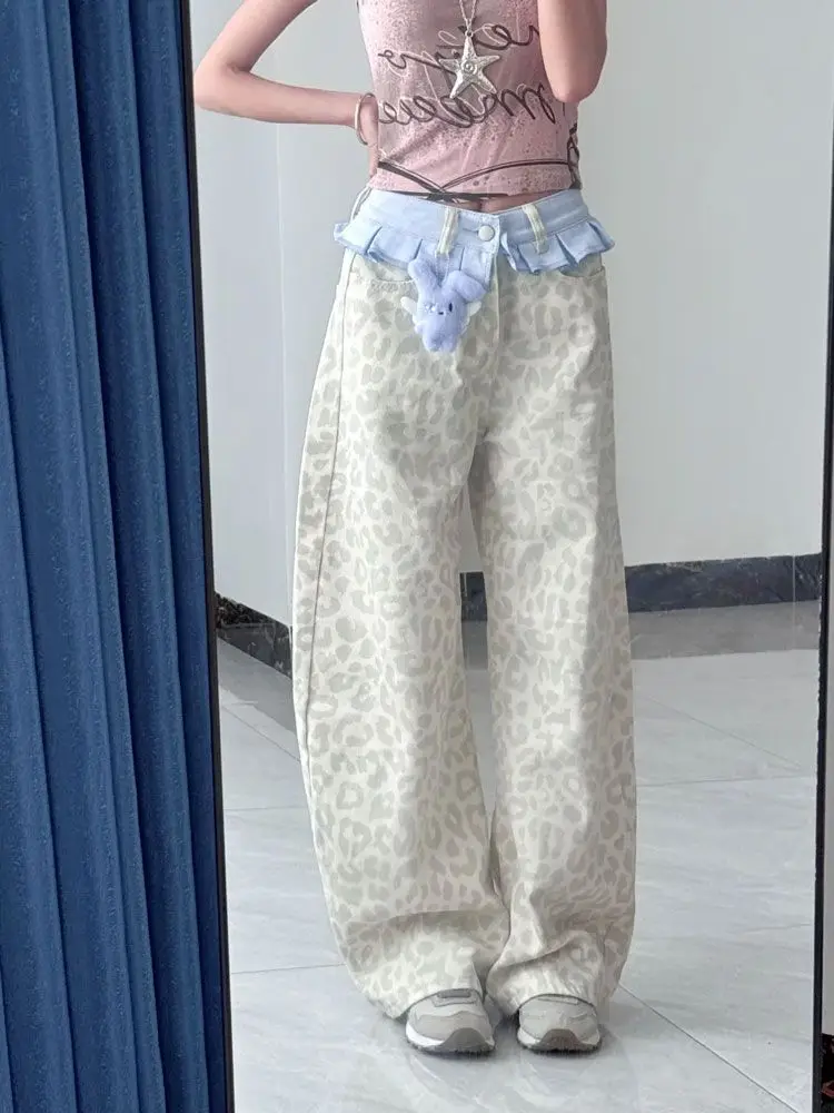 와이드 레그 팬츠 여성용 봄 러플 쉬폰 플리츠 힙스터 경량 시크 미학 통기성 레저 레트로