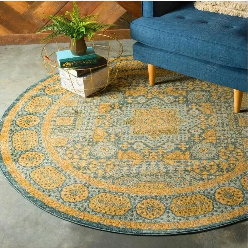 American Retro Home Carpets for Living Room Large Area Anti-slip Floor Mat Bedroom Decor Bedside Carpet Luxury Round Lounge Rug
