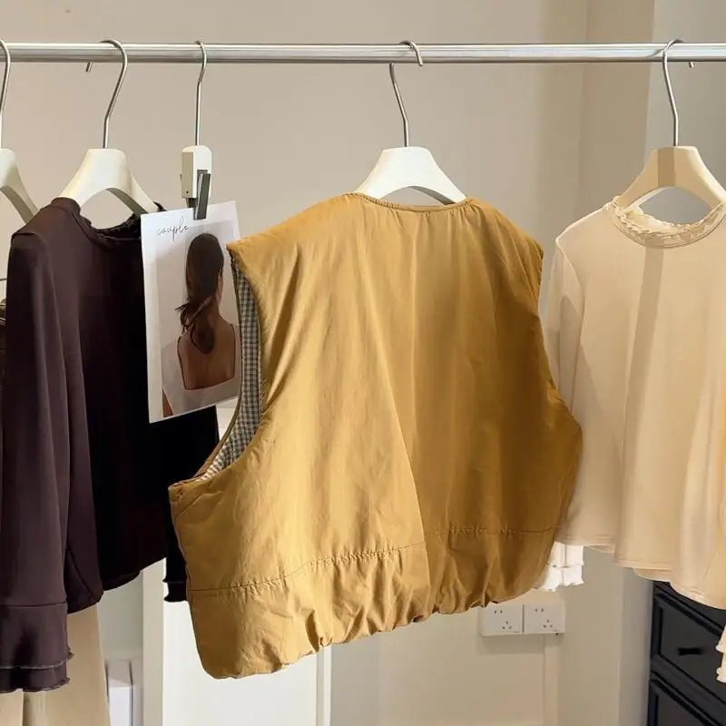 Women's Cotton Padded Jacket Autumn Winter Korean Style Slim Fit Thickened Warm Waist Coat Thick Outdoor Daily Wear Vest Jacket