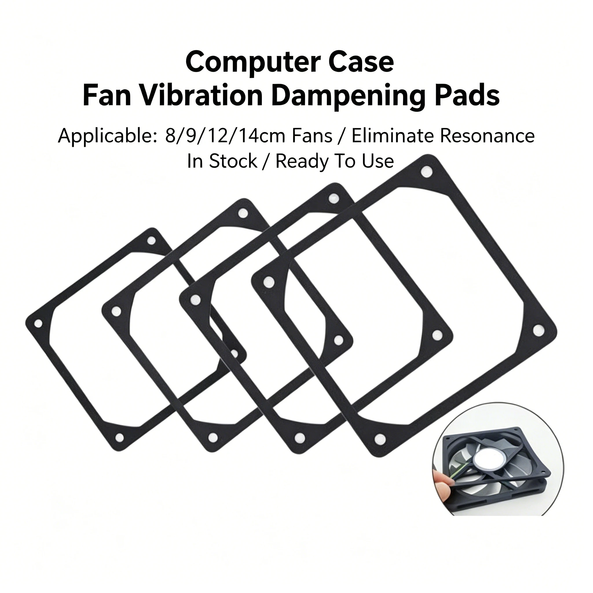 Black Computer Case Fan Shock Absorber 8/9/12/14cm Noise Reduction Cold Exhaust Fan for Desktop PC Cooling System
