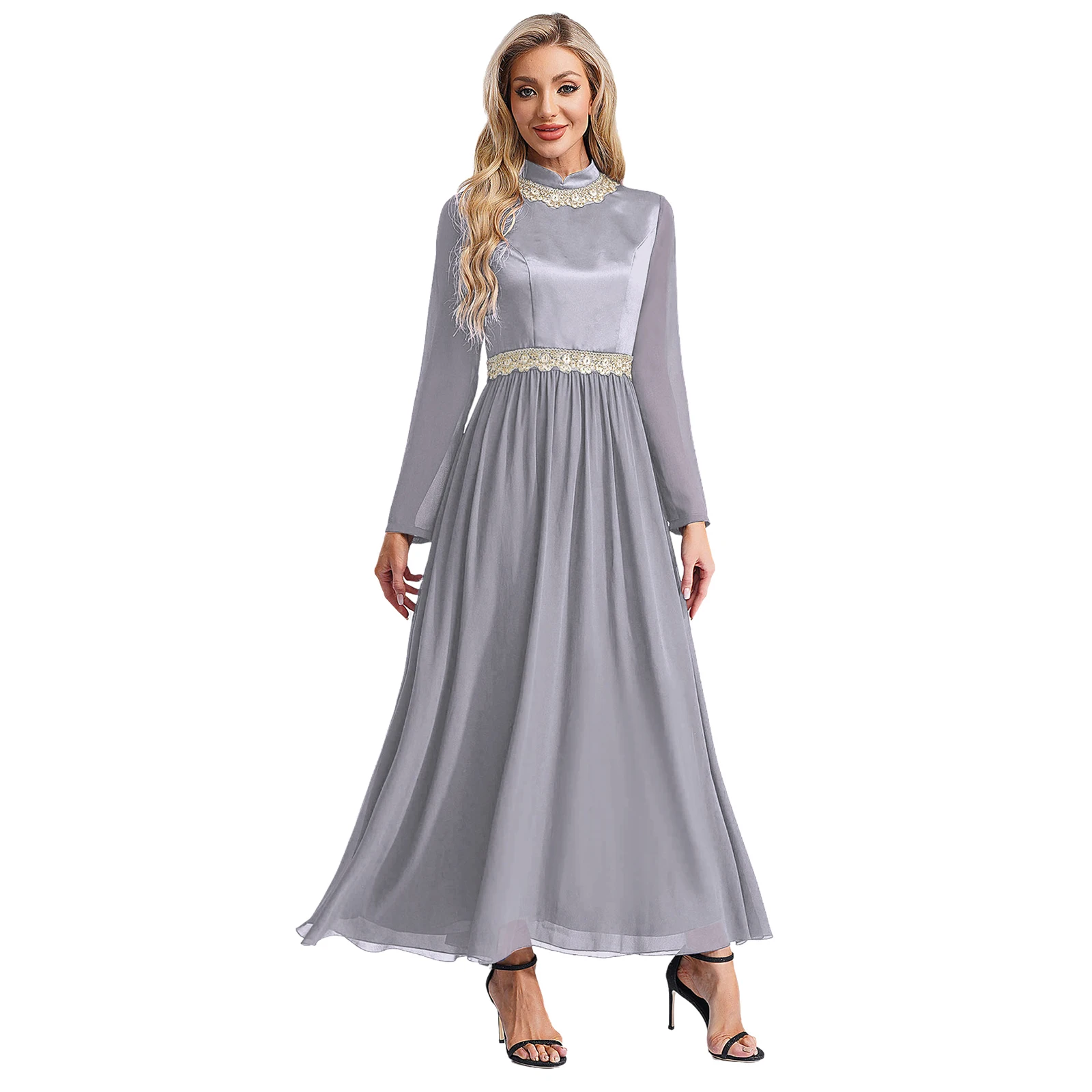 Abiti da donna in chiffon Abito maroccanico Eid intrecciato metallizzato per occasioni speciali Abito da celebrazione per feste serali