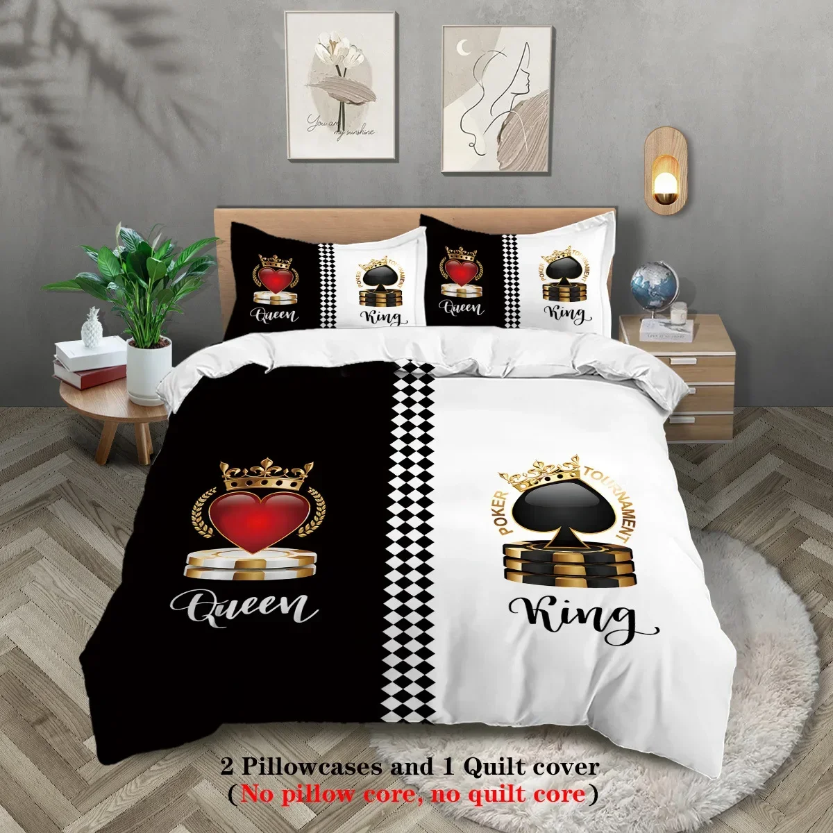 3pcs Bedding Set King Queen Size Pattern Dark color Cover with 2 Pillowcase Single Double soft Cover for Bedroom Decor