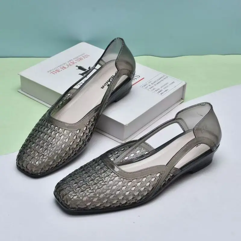 

Women Baotou Hollow Out Flat sole Jelly Sandals Summer New Soft sole Non Slip Shallow Slip On Outdoor Beach Sandals Wading Shoes