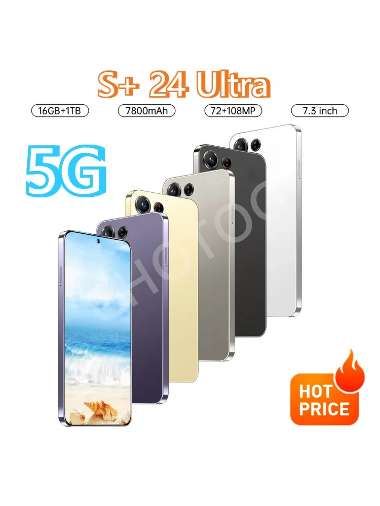 Nouveaux téléphones portables S + 24 Ultra Original 7.3HD Smartphone 4G 5G double Sim téléphone portable 7800mAh Android 14 Version mondiale téléphones mobiles